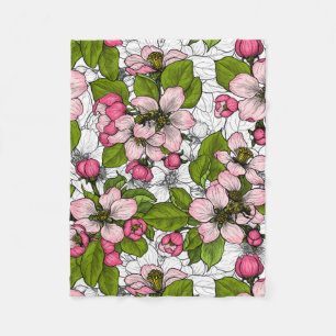 Apple blossom on white fleece blanket