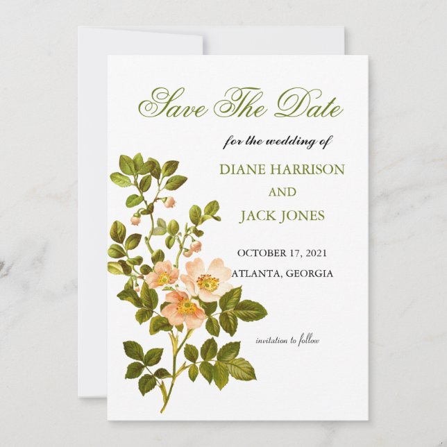 Apple Blossom Watercolor Stems Save The Date Invitation (Front)
