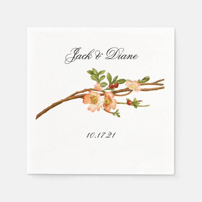 Apple Blossom Watercolor Stems Wedding Napkin (Front)