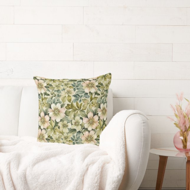 Apple Blossoms and Leaves Throw Pillow (Couch)