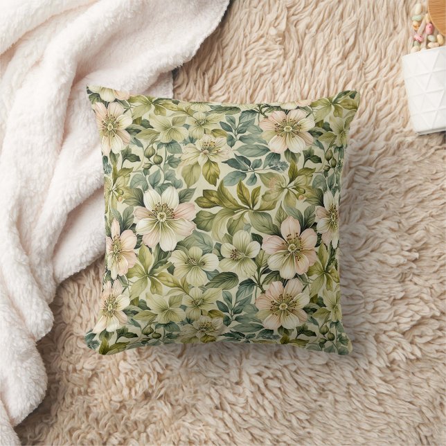 Apple Blossoms and Leaves Throw Pillow (Blanket)