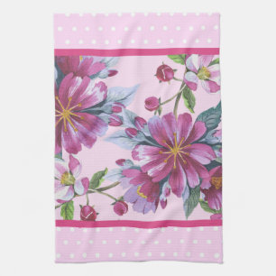 Apple Blossoms and Pink Polka Dots Kitchen Towel