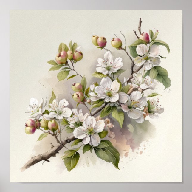 Apple Blossoms Flower Art Print Poster (Front)