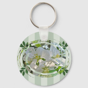 Apple Blossoms Green Stripes Keychain