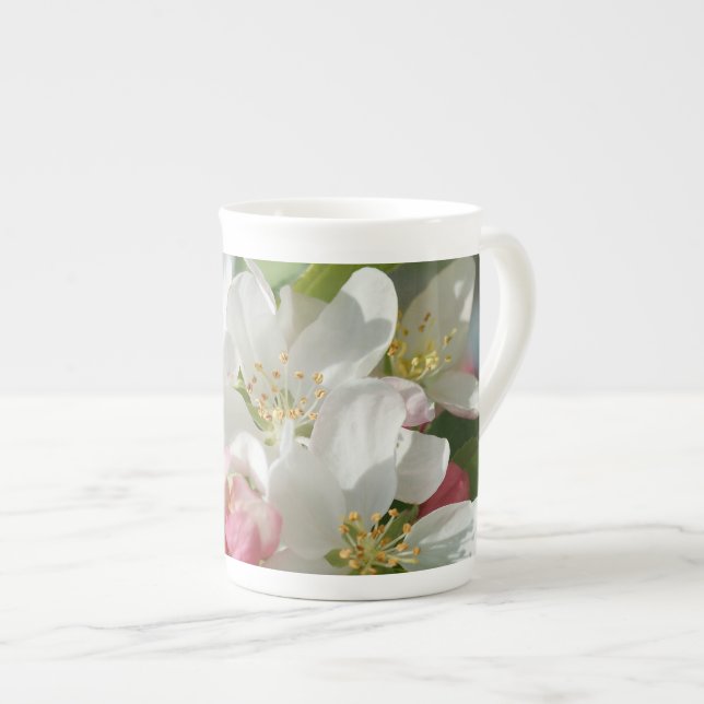 Apple Blossoms Pink & White Flowers Bone China Mug (Front Right)