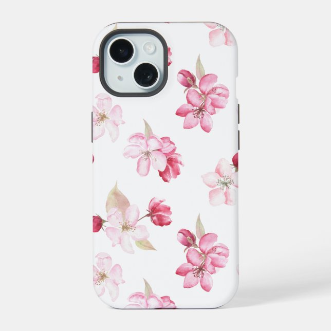 Apple Blossoms Seamless Pattern Floral iPhone 15 Case (Back)