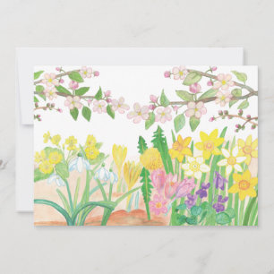 Apple Blossoms & Spring Flowers Illustration Holiday Card