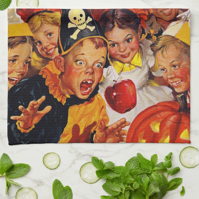 Apple Bobbing Dangers - Funny Halloween Decoration Kitchen Towel (Folded)