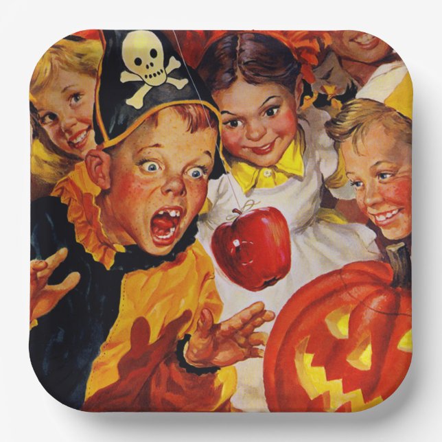 Apple Bobbing Dangers | Funny Kids | Halloween Paper Plate (Front)