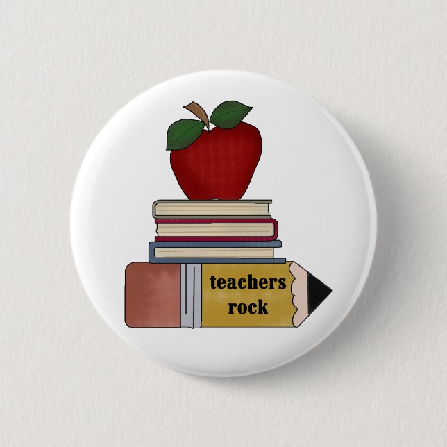 Apple, Books, Pencil Teachers Rock 2 Inch Round Button (Front)