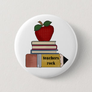 Apple, Books, Pencil Teachers Rock 2 Inch Round Button