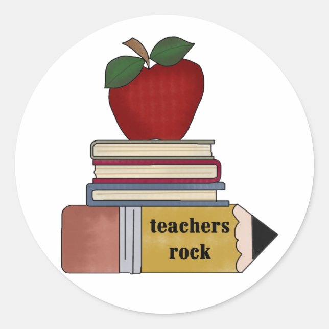 Apple, Books, Pencil Teachers Rock Classic Round Sticker (Front)