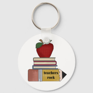 Apple, Books, Pencil Teachers Rock Keychain