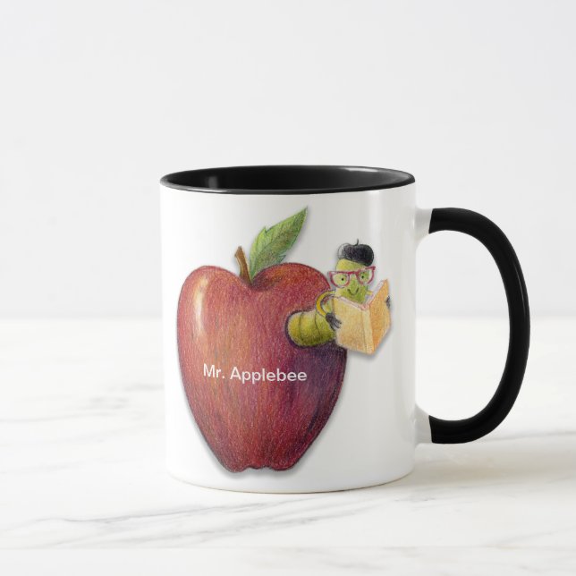 Apple Bookworm Customizable Name or Message Mug (Right)