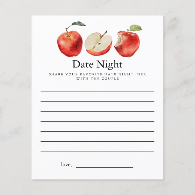 Apple Bridal Shower Date Night Card (Front)
