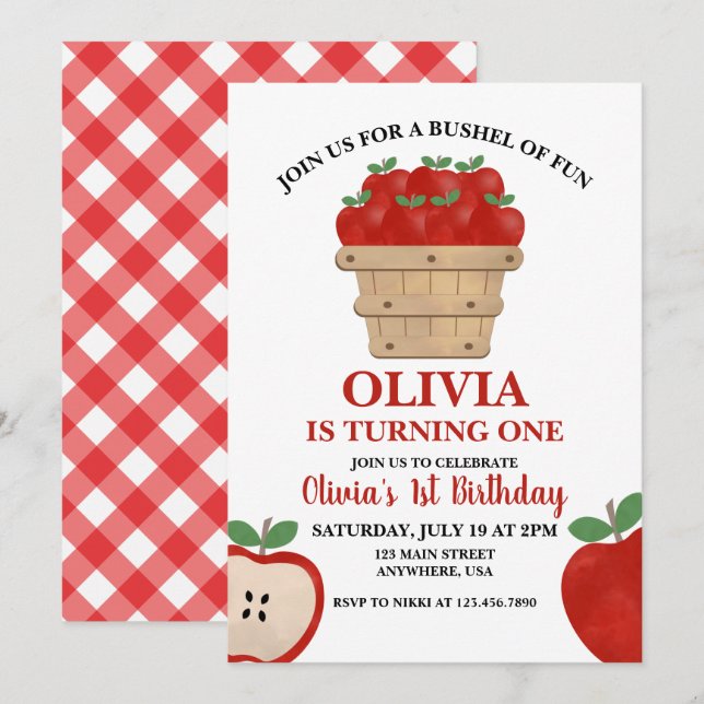 Apple Bushel of Fun 1er Anniversaire Invitation (Devant / Derrière)