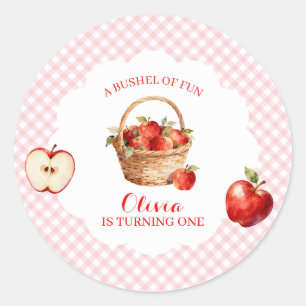 Apple Bushel of Fun 1st Birthday Invitation Classic Round Sticker