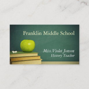 Apple Chalk Board School Teacher Business Card
