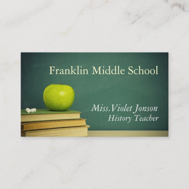 Apple Chalk Board School Teacher Business Card (Front)