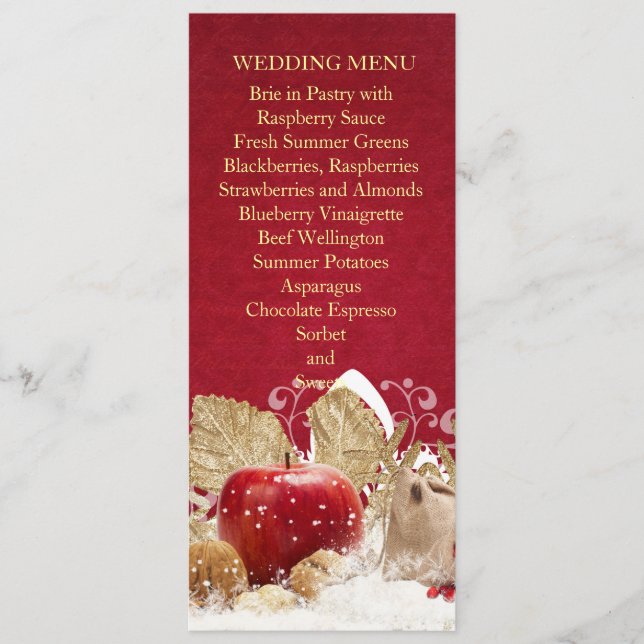 Apple Christmas Gold Snowflakes Menu Mariage (Devant)