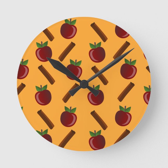 Apple Cinnamon Pattern Round Clock (Front)