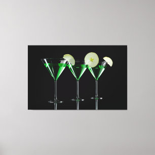 Apple cocktails in martini glasses on black canvas print