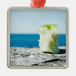 Apple core in the dirt metal ornament
