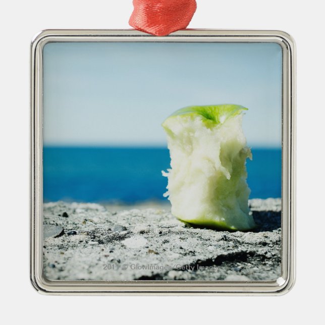 Apple core in the dirt metal ornament (Front)