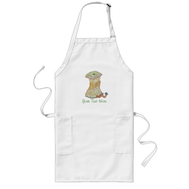 Apple core with funny maggot in hat fun picture long apron (Front)