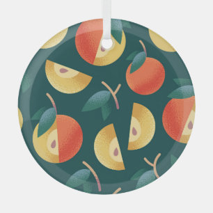 Apple Delight: Dark Green Seamless. Glass Ornament