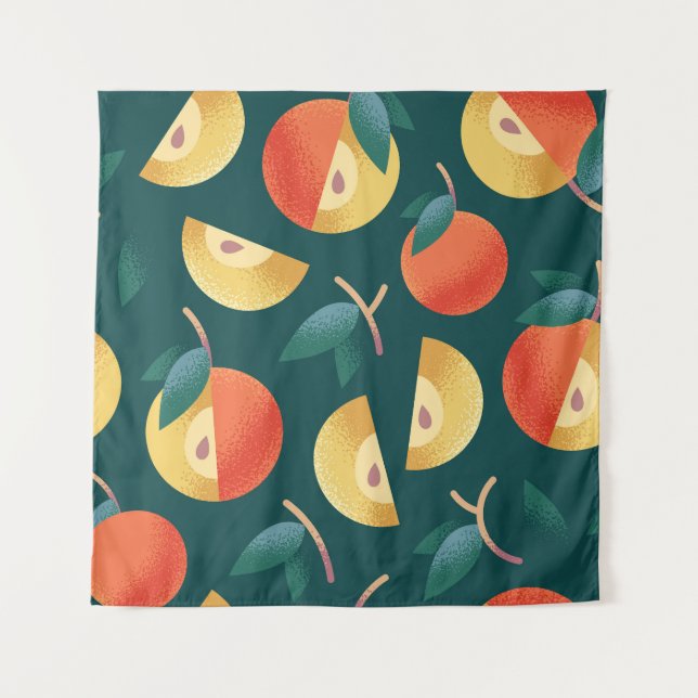 Apple Delight: Dark Green Seamless. Tapestry (Front)
