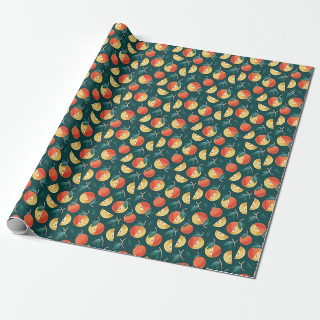 Apple Delight: Dark Green Seamless. Wrapping Paper (Unrolled)