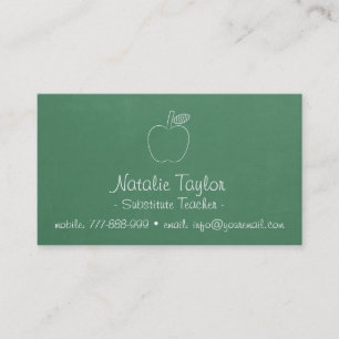Apple Doodle Green Chalkboard Substitute Teacher Business Card