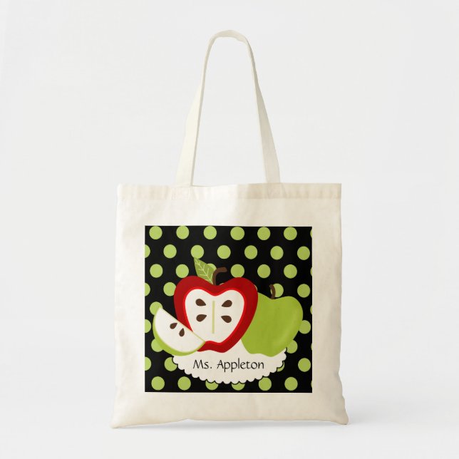Apple Dots Personalized Teacher Tote Bag (Front)