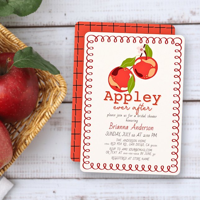 Apple Ever After Red Curly Frame Bridal Shower Invitation (Creator Uploaded)
