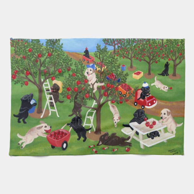 Apple Farm Labradors Painting Kitchen Towel (Horizontal)