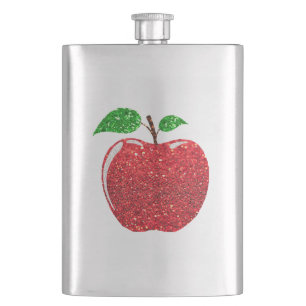 Apple Faux Red Glitter Hip Flask