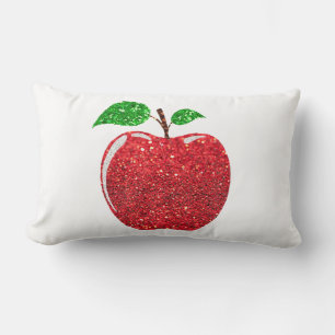 Apple Faux Red Glitter Lumbar Pillow