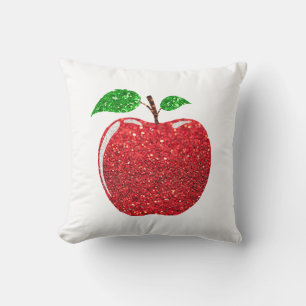Apple Faux Red Glitter Throw Pillow