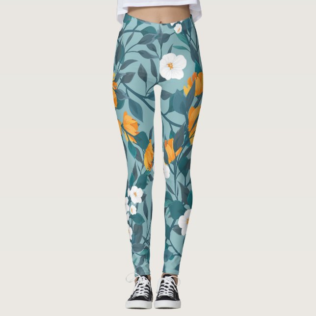 Apple Floral: Blooming Pattern Motif. Leggings (Front)