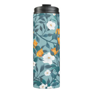 Apple Floral: Blooming Pattern Motif. Thermal Tumbler