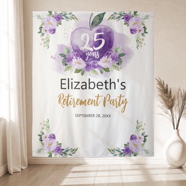 Apple Floral Teacher Retirement Party Backdrop Tapestry (Creator Uploaded)