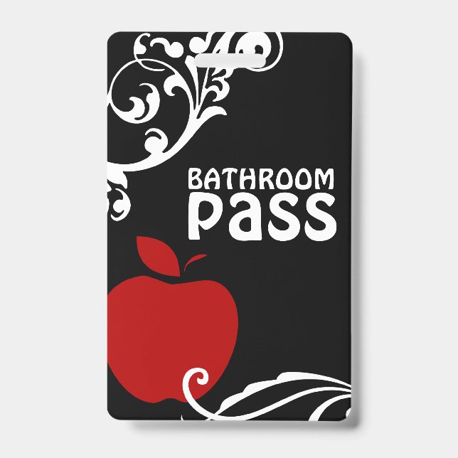 Apple Flouris Classroom Bathroom Pass for Teachers Badge (Front)