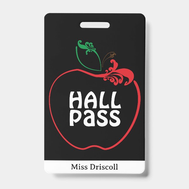 Apple Flourish Classroom Teacher Hall Pass Badge (Front)