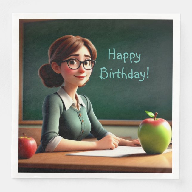 Apple for Teacher Birthday Napkin (Front)