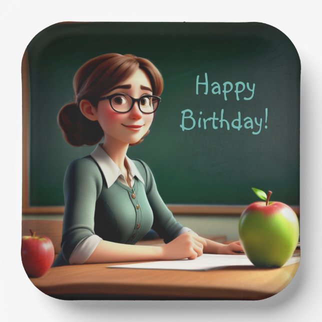 Apple for Teacher Birthday Paper Plate (Front)