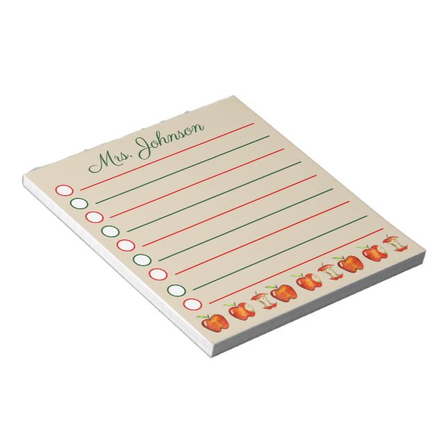 Apple for the School Teacher Red Personalized List Notepad (Angled)