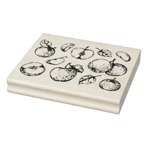 Apple fruit design hand drawn rubber stamp