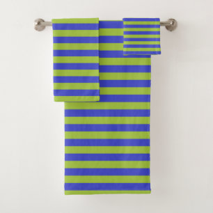 Apple Green and Blue Stripes Bath Towel Set