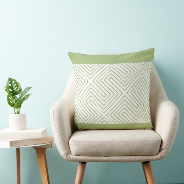 Apple Green and White African Mud Cloth pattern Throw Pillow (Chair)
